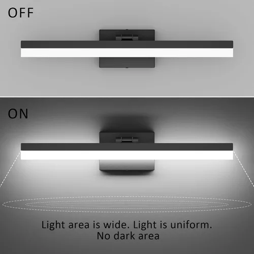 Miniatura 6 de Ralbay Luces de tocador negras para baño de 24 pulgadas, moderna luz LED negra mate, accesorios de iluminación de baño sobre espejo