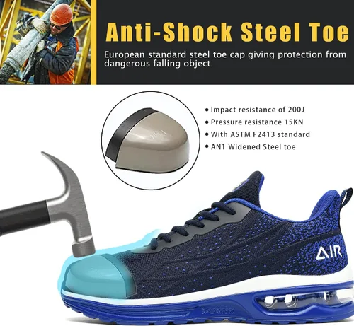 Miniatura 2 de HiHatide - Zapatos con punta de acero para hombre, zapatos de trabajo, zapatos de seguridad, con amortiguación de aire, ligeros, antideslizantes