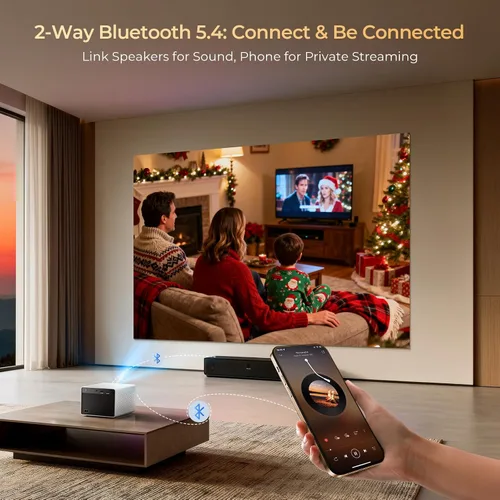 Miniatura 7 de [Aplicaciones integradas] Mini-proyector inteligente portátil con WiFi 6 Bluetooth 5.4, enfoque eléctrico/Keystone 4P/HDR10+, proyector HD 1080P