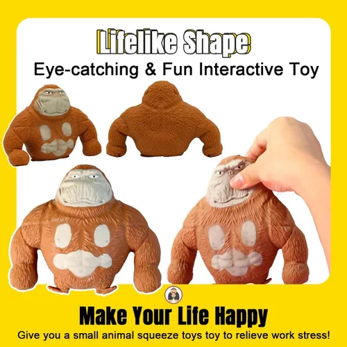 Miniatura 7 de YHan Juguete Fidget de Mono Elástico Suave para Alivio del Estrés para Niños y Adultos, Peluches de Animales, Juguetes Sensoriales Elásticos
