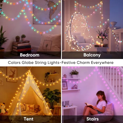 Miniatura 7 de OMIKA Guirnalda de luces de 20 pies, 40 LED de 24 colores cambiantes, funciona con pilas, luces de Navidad alimentadas por USB, cadena de luces