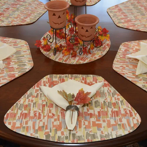 Miniatura 2 de Britto Garden Party - Juego de dos manteles individuales en forma de cuña con estampado naranja