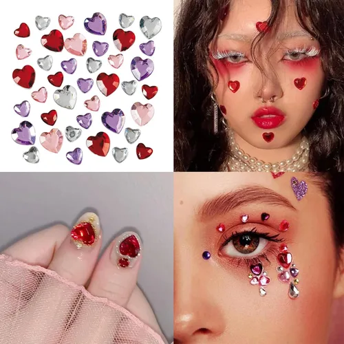 Miniatura 2 de REDANHA 516 calcomanías de corazón de diamantes de imitación acrílicas, autoadhesivas, gemas de corazón, rojo, rosa, transparente, rosa, rojo