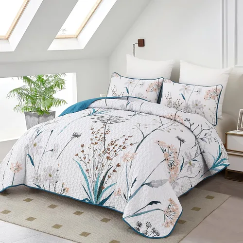 Miniatura 2 de Dobuyly - Juego de edredón para cama tamaño Queen, con diseño floral botánico en color teja, juego de edredón de 3 piezas, de microfibra suave