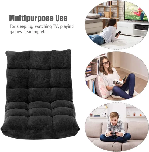 Miniatura 8 de GOFLAME Sofá de suelo plegable de 14 posiciones, sofá ajustable para juegos, silla acolchada, cama plegable para dormir para sala de estar, Negro