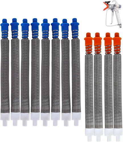 Paquete de 8 + 4 filtros de pistola pulverizadora sin aire, incluye 8 filtros rociadores de pintura de malla azul 218131 50 y 4 filtros rociadores
