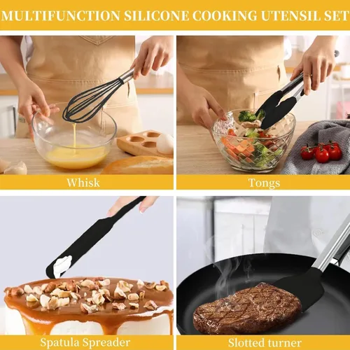 Miniatura 3 de Juego de utensilios de cocina de silicona con mango de acero inoxidable, juego de espátulas, juego de utensilios, juego de utensilios de cocina