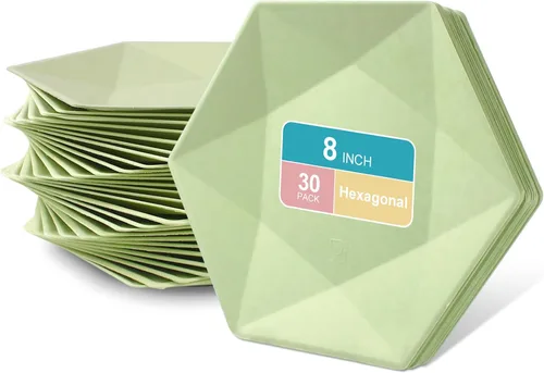 Miniatura 13 de Paquete de 30 platos de papel desechables de 8 pulgadas, platos de papel hexagonal azul, platos de postre 100% biodegradables para bodas