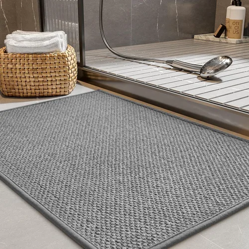Miniatura 15 de PADOOR Alfombra de baño antideslizante con parte trasera de goma, trenzada absorbente, lavable a máquina, fina alfombra para suelo de baño, de Beige