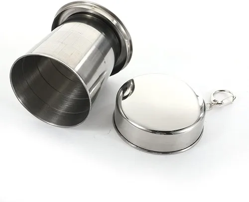 Miniatura 3 de Teensery Taza plegable de acero inoxidable para acampar, taza portátil plegable con llavero para actividades al aire libre, senderismo, picnic