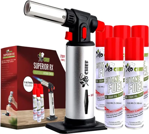 Miniatura 9 de Jo Chef Antorcha de cocina con butano incluido – Encendedor recargable con bloqueo de seguridad y llama ajustable, soplete culinario para cocinar