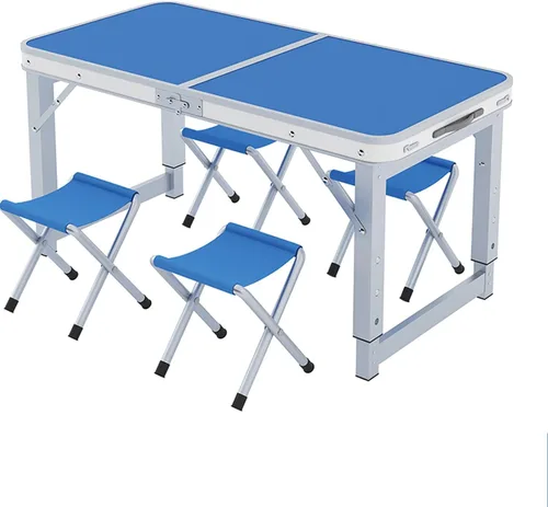 Mesa plegable con taburete, mesa plegable de altura ajustable, picnic, campamento, al aire libre, aluminio ligero portátil, con asa de transporte