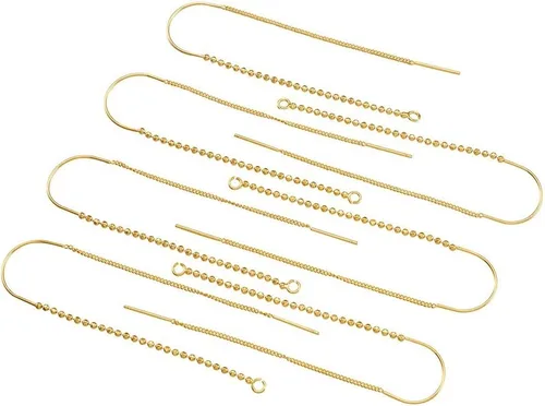 Miniatura 2 de Craftdady 10 hilos de cadena larga de oro de 18 quilates de 2.85 pulgadas de bola/cruz de eslabones colgantes con puente, anillo de salto
