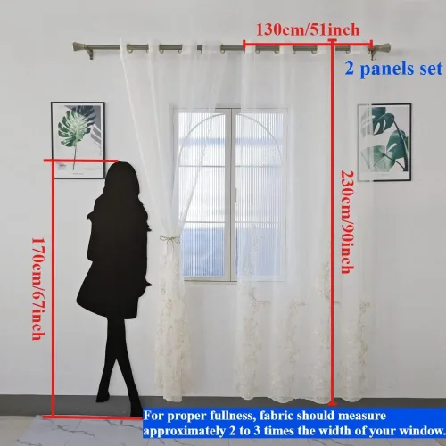 Miniatura 4 de Amidoudou 1 par de cortinas de tul bordadas de lujo para sala de estar, boda, cortinas transparentes con flores doradas 3D (blanco, 51 x 84 pulgadas)