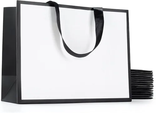 Miniatura 9 de YACEYACE Bolsas de regalo en blanco y negro con asas, 20 unidades de 8 x 4.25 x 10 pulgadas, bolsas de regalo de papel kraft blanco y negro, bolsa
