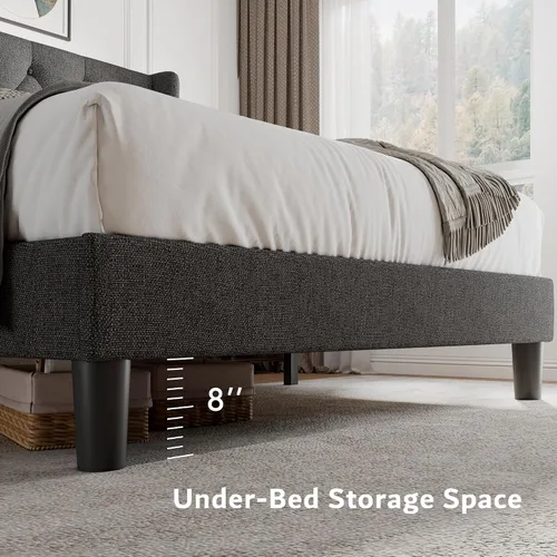 Miniatura 4 de iPormis - Base de cama tapizada de tamaño completo con cabecera capitonada con botones, base de cama tapizada con listones de madera sólidos, 20 cm