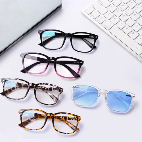 Miniatura 6 de Paquete de 5 lentes de lectura con bloqueo de luz azul, lectores de bisagra de resorte para mujeres y hombres, anteojos nerd con filtro anti rayos