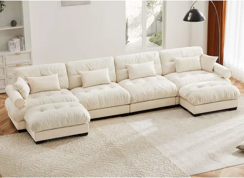 Miniatura 110 de Otomana beige para sofá modular modular, sofá individual, asiento otomano para sofá modular convertible, sofás de terciopelo para sala de estar