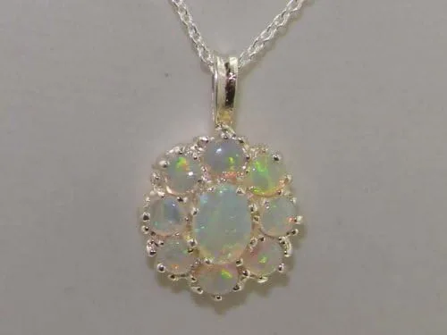 Miniatura 4 de Ladies Solid 925 Sterling Silver Natural Fiery Opal Large Cluster Pendant Necklace