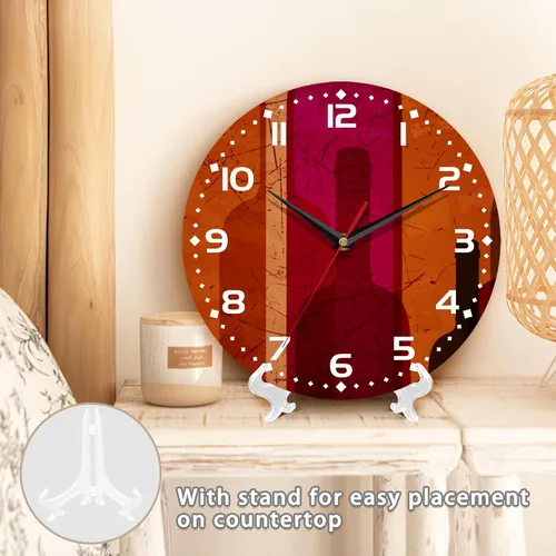 Miniatura 5 de Reloj para sala de estar, reloj de pared de vino abstracto, reloj de pared de madera vintage, silencioso sin tictac, funciona con pilas, números