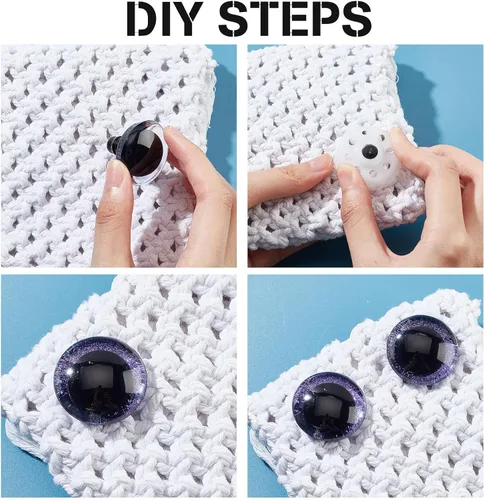 Miniatura 4 de PH PandaHall 24 juegos de ojos de seguridad de plástico, 6 colores, ojos de animales rellenos con purpurina de 1.378 in, ojos de ganchillo para oso