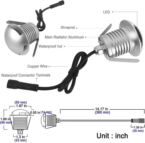 Miniatura 9 de 6 lámparas LED subterráneas impermeables de 3W DC12-24V DC 280LM para pozo subterráneo, emisión lateral, luz LED horizontal de aluminio direccional