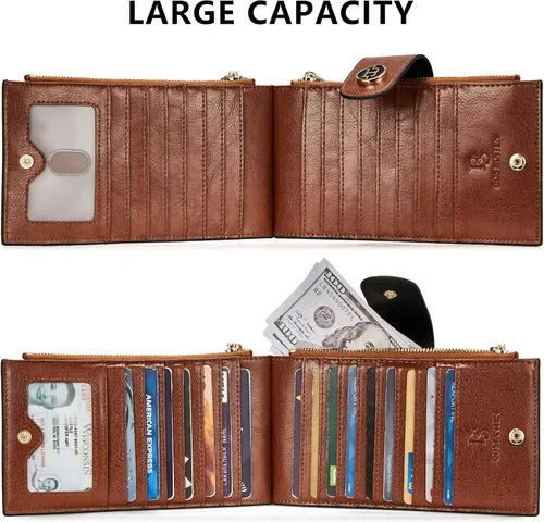 Miniatura 6 de BOSTANTEN Billeteras de cuero para mujer, con bloqueo RFID, delgado, plegable, tarjetero con bolsillo con cremallera