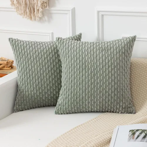 Miniatura 66 de Kevin Textile - Juego de 2 fundas de almohada decorativas de pana de 22 x 22 pulgadas, suaves, estilo bohemio, a rayas, decoración moderna del hogar