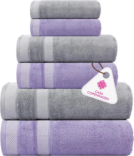Miniatura 132 de CASA COPENHAGEN Juego de 6 toallas de palomitas de maíz, color azul polvoriento, 21.16 oz/m², 2 toallas de baño, 2 toallas de mano y 2 toallas