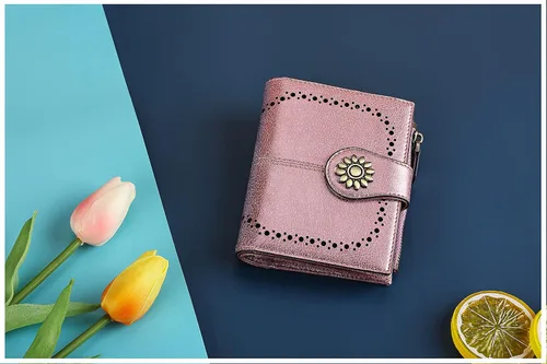 Miniatura 5 de Lavemi Cartera de piel para mujer, pequeña, compacta, con bloqueo RFID, para tarjetas de crédito, con bolsillo con cremallera