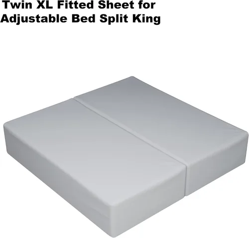 Miniatura 2 de Paquete de 2 sábanas bajeras de algodón puro tamaño individual XL para cama ajustable tamaño King dividido, 600 hilos, bolsillo profundo de 16 Gris