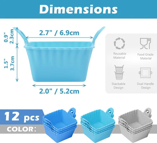 Miniatura 2 de Koluti Juego de 12 Moldes de Silicona Reutilizables para Hornear, Molde Antiadherente para Muffins y Cupcakes con Doble Asa, Sin BPA, Mini Moldes