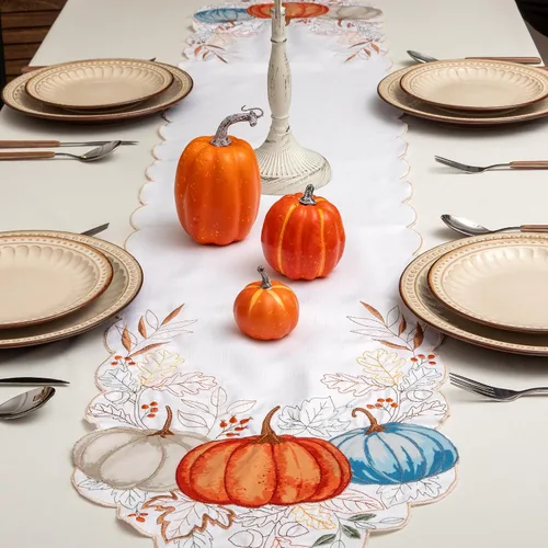 Miniatura 2 de Camino de mesa de otoño, 13 x 72 pulgadas, calabazas bordadas, hojas, camino de mesa de otoño, Acción de Gracias, decoración de mesa para cocina