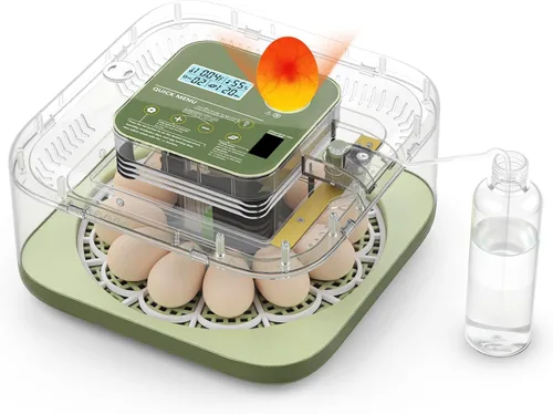 Incubadora de 12 huevos con pantalla de humedad y vela integrada, girador automático, control de temperatura y humedad, recarga automática de agua –