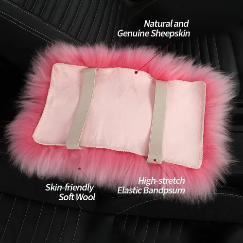 Miniatura 6 de IRIWOOL - Funda de reposabrazos de piel de oveja, cubierta de reposabrazos de auto, cojín suave de consola para coche, cubierta de consola central