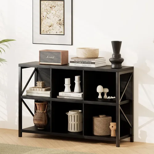 Estantería organizadora de almacenamiento de 6 cubos, estantería horizontal industrial, estante de cubo de acento, mesa de consola multimedia para