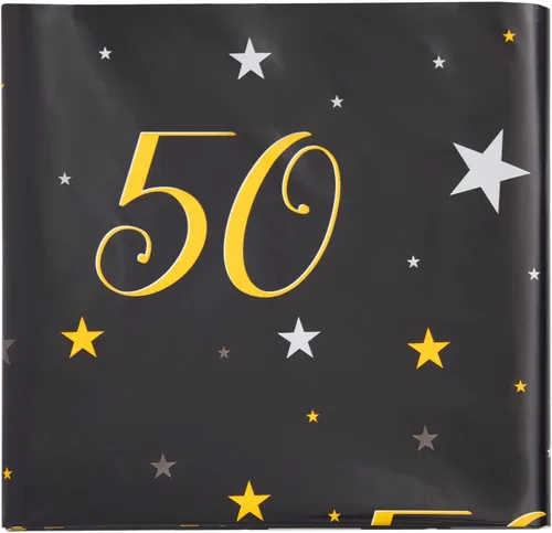 Miniatura 7 de Juvale Manteles de 50 cumpleaños – Paquete de 3, 54 x 108 pulgadas, negro y dorado, decoraciones de cumpleaños 50 para hombres y decoraciones