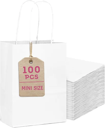 Miniatura 12 de Bakepacker 100 Piezas Bolsas de Regalo de Papel Mini Amarillo Brillante con Asas 6"x4.5"x2.5" Bolsas de Favor de Fiesta Múltiples Usos (Tamaño Mini)