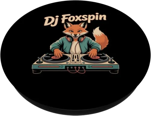 Miniatura 2 de DJ Foxspin - Tocadiscos retro de Fox Music Producer Scene PopSockets Adhesivo PopGrip