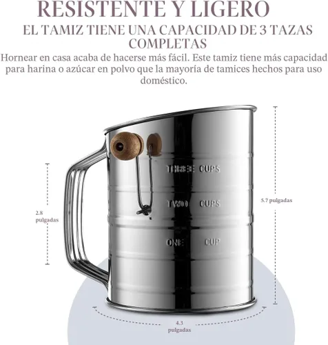 Miniatura 2 de Bellemain - Tamiz de 3 Tazas de Harina para Hornear de Malla Fina con Manivela Rotatoria y Agitanador de Bucle para Tamiz Rápido, Tamiz de Harina