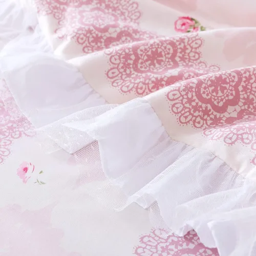 Miniatura 8 de FADFAY, Juego de ropa de cama romántica con estampado de flores, juego de cama rural rústico, funda de edredón con volantes de encaje de princesa