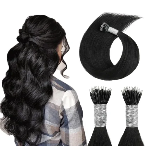 Miniatura 10 de ABH AMAZINGBEAUTY HAIR Extensiones de cabello rizado liso para mujeres negras con punta en I, cabello humano, punta en I, Remy, 50 mechones, punta
