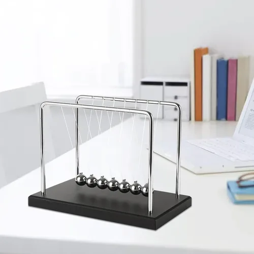 Miniatura 6 de LANIAKEA Newtons Cradle Balance Balls Newtons Cradle Pendulum con 7 bolas, base de madera negra, bola de equilibrio, oficina, hogar, decoración