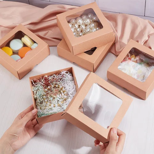 Miniatura 4 de BENECREAT 10 cajas de papel kraft marrón con ventana transparente, caja de regalo cuadrada de papel kraft de 5.12 x 5.12 x 1.97 pulgadas