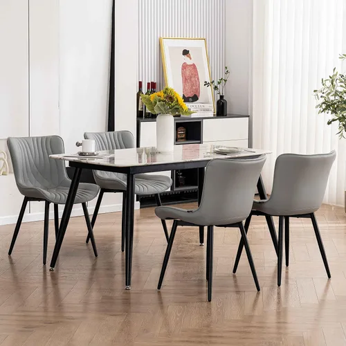 Miniatura 7 de YOUTASTE Juego de 2 sillas de comedor, modernas de mediados de siglo, tapizadas de piel sintética, con patas de metal negro, silla decorativa sin