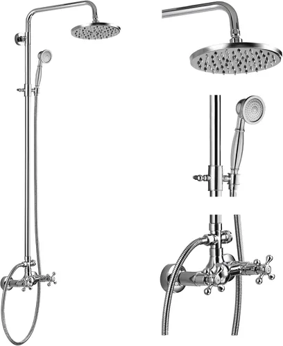 Miniatura 11 de gotonovo Juego de grifería de ducha de baño expuesto, accesorio de ducha, cabezal de ducha tipo lluvia de 8 pulgadas, ducha de mano, mango cruzado