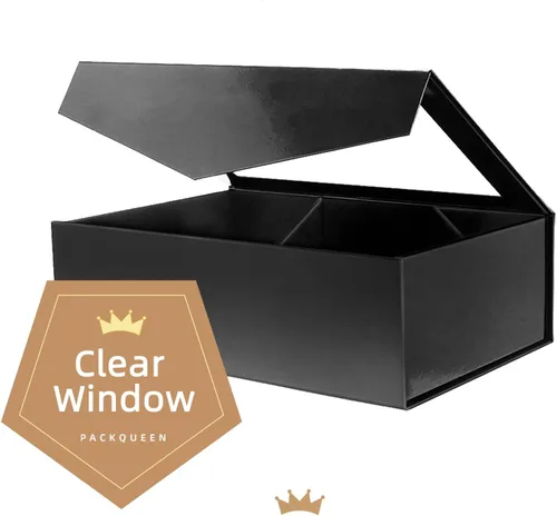 Miniatura 5 de PACKQUEEN 5 cajas de regalo negras grandes con ventanas, 13.5 x 9 x 4.1 pulgadas, cajas de regalo con ventanas transparentes para regalos que