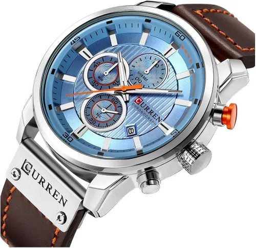 Miniatura 2 de Reloj deportivo con cronógrafo para hombre, correa de cuero marrón, reloj de cuarzo, reloj de pulsera casual para hombre, Completo negroacero.