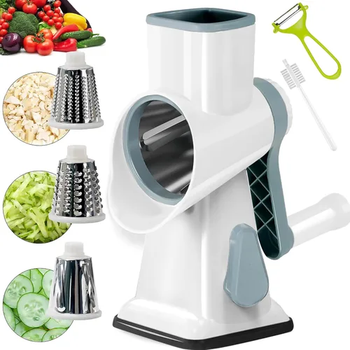 YOUCZON Rallador Rotativo de Queso Multiusos de Acero Inoxidable Rallador de Queso - Rallador de Queso con Mango Rallado Sin Esfuerzo de Zanahorias,