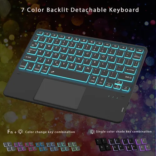 Miniatura 5 de Funda para Samsung Galaxy Tab S10 Lite/S9 de 11 pulgadas/S9 FE 10.9 pulgadas / S10 FE 10.9 pulgadas con teclado – 7 colores retroiluminados